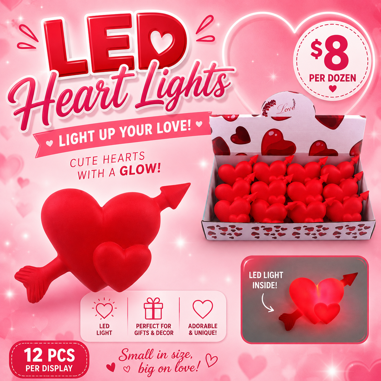 12PCS BOX LIGHT UP ARROWED HEARTS ANV-0488