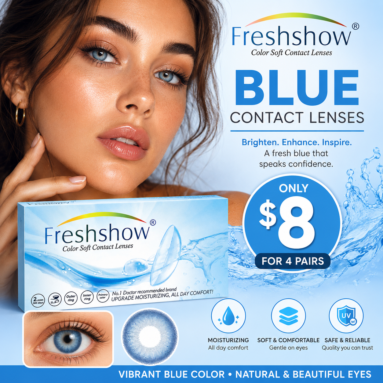 4PAIRS SET FRESHSHOW EYE CONTACT LENSES PURE BLUE