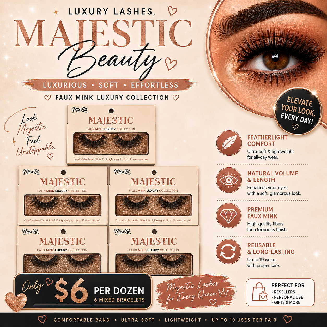 12PCS PACKS MISS LIL USA MAJESTIC LASHES MIXED STYLES
