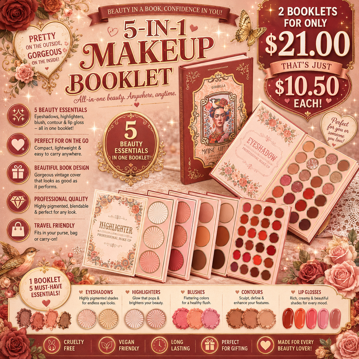 2PCS GIRABELLA RED MAKEUP FRIDA PALETT SET G4091