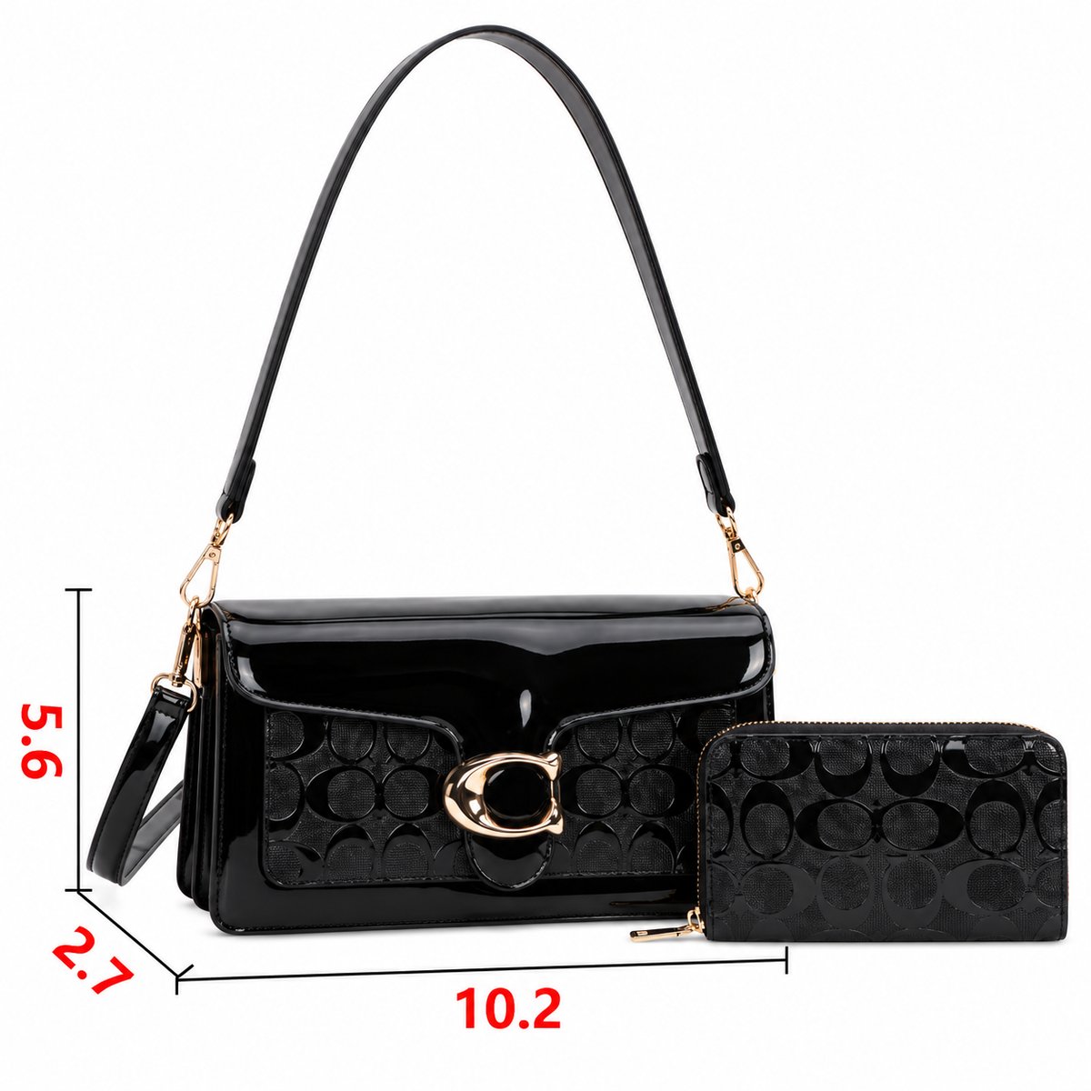 Elegant Gold C Black Cross Body + Wallet