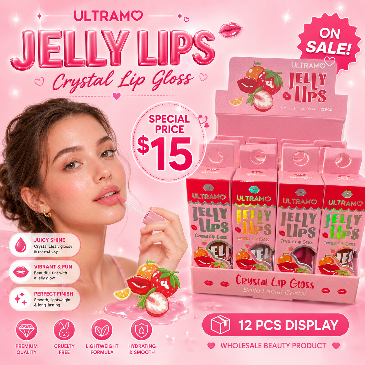 12PCS DISPLAY ULTRAMO JELLY LIPS LIPGLOSS S2390