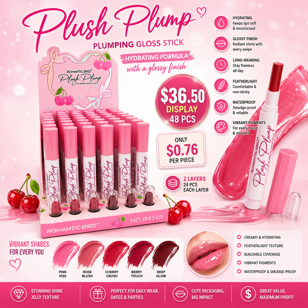 48PCS DISPLAY PLUSH PUMP CLICKER GLOSS R4749