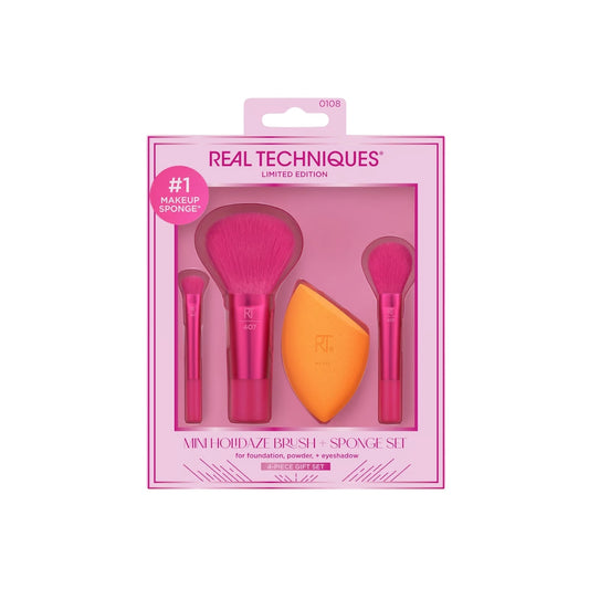 3PCS INSPIRED REAL TECHNIQUES LIMITED EDITION MINI HOLIDAZE BRUSH & SPONGE SET 43982