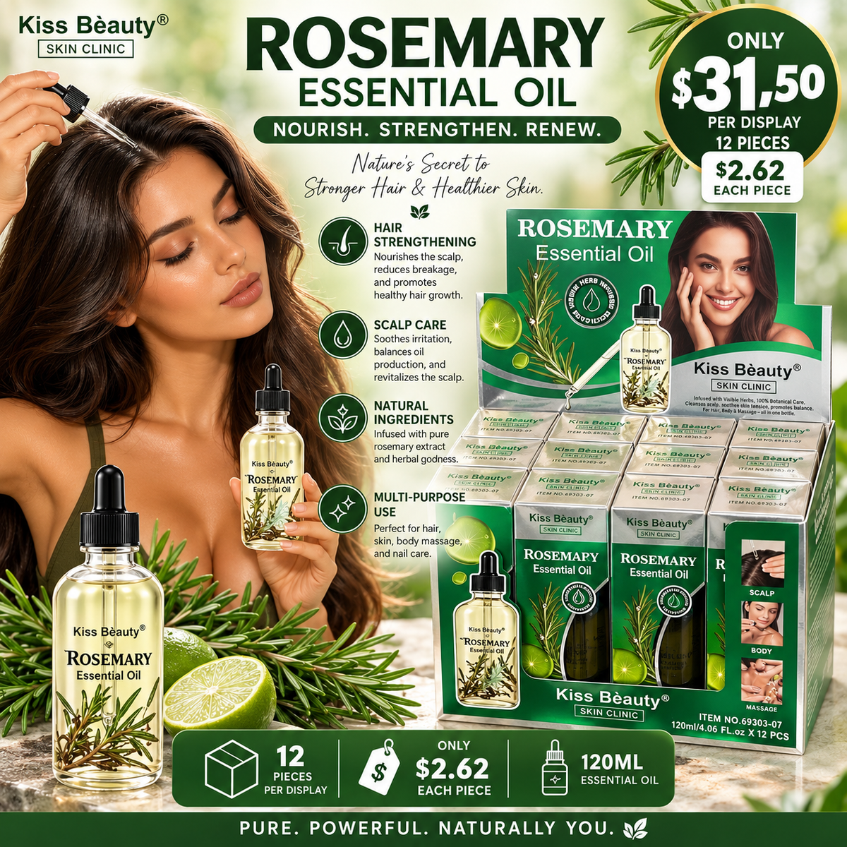 12PCS DISPLAY KISS BEAUTY ESSENTIAL OIL ROSEMARY 69303-07