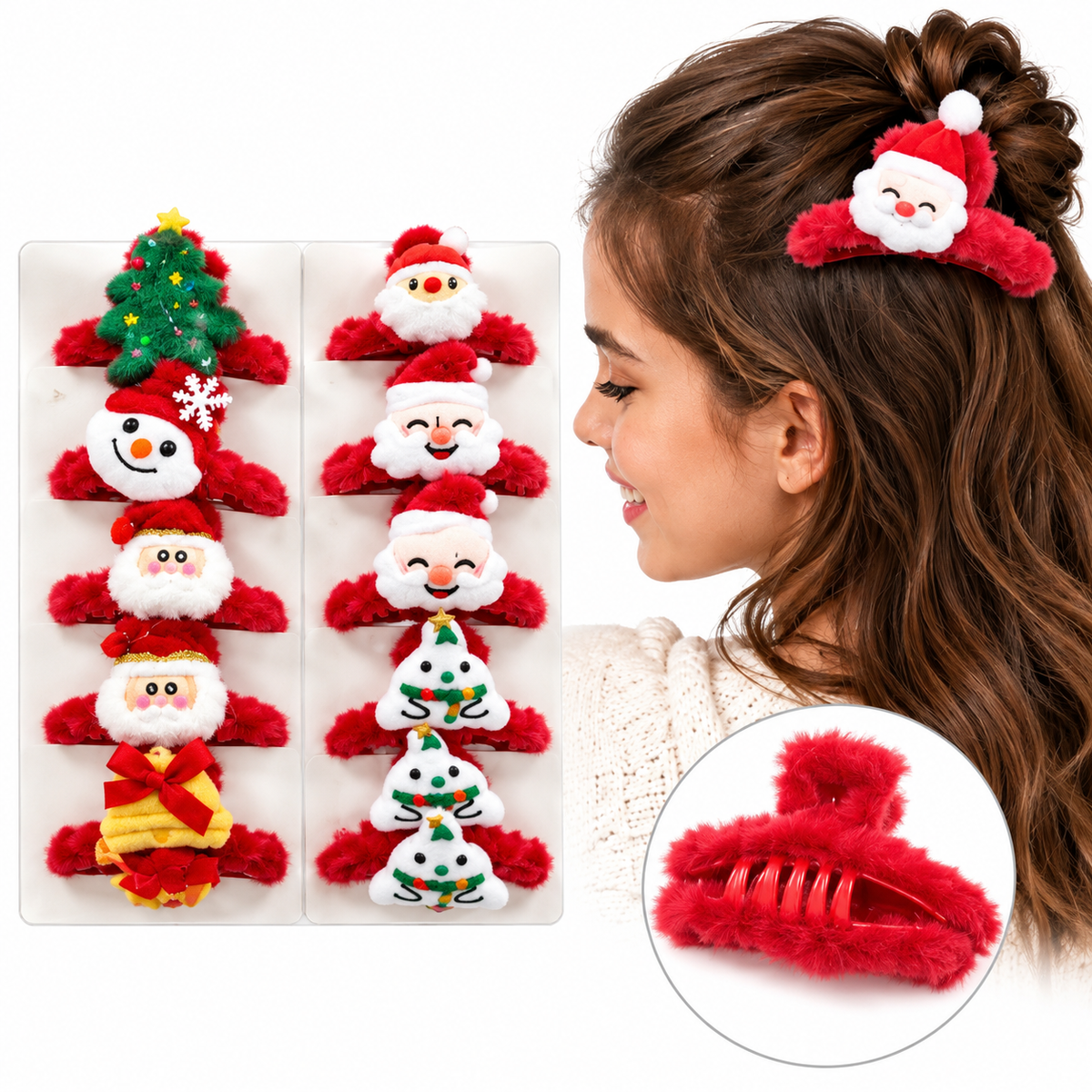 Christmas Fuzzy Claw Hair Clips