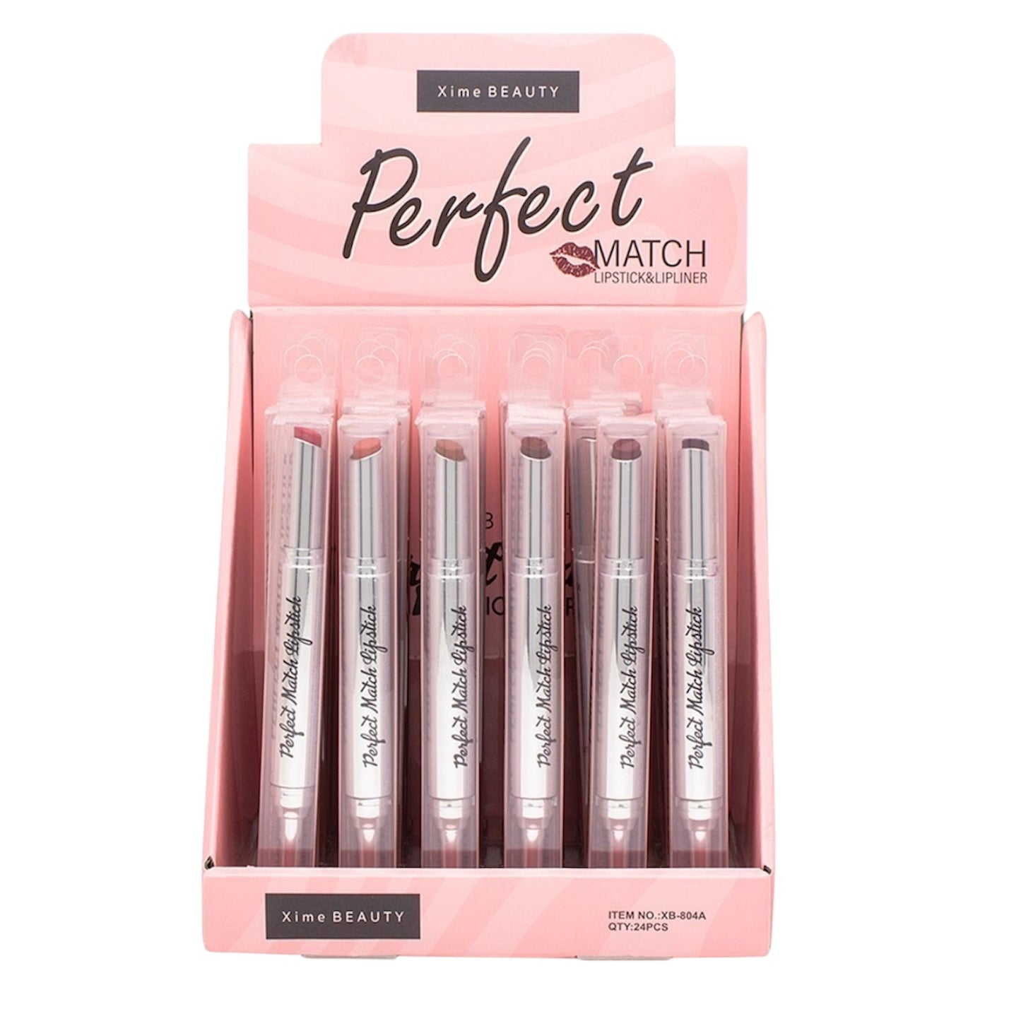 24PCS DISPLAY A XIME BEAUTY PERFECT MATCH LIPSTICK & LIPLINER XB-804A