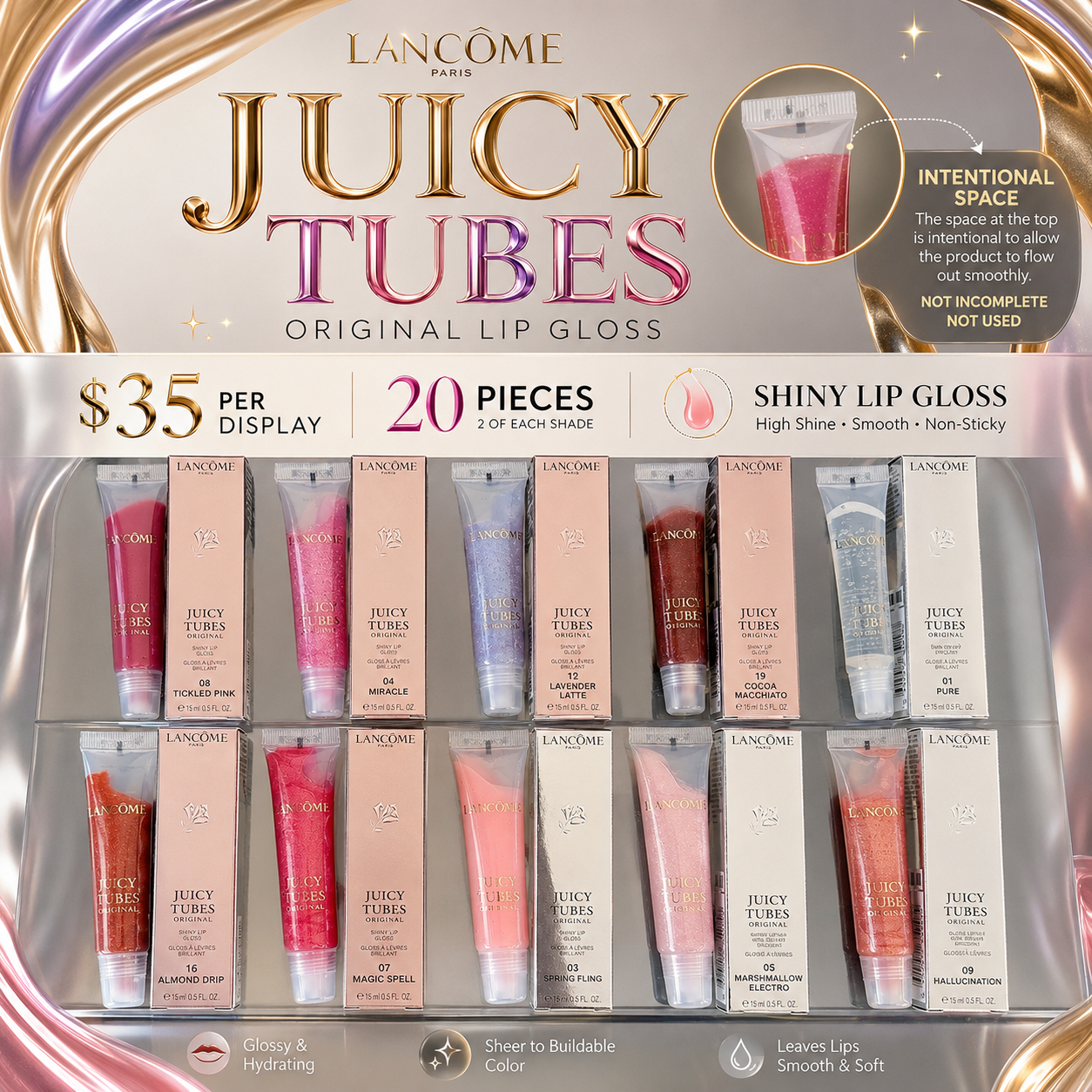 20PCS DUPE 1:1 LANCÔME JUICY TUBES ULTRA SHINY HYDRATING LIP GLOSS