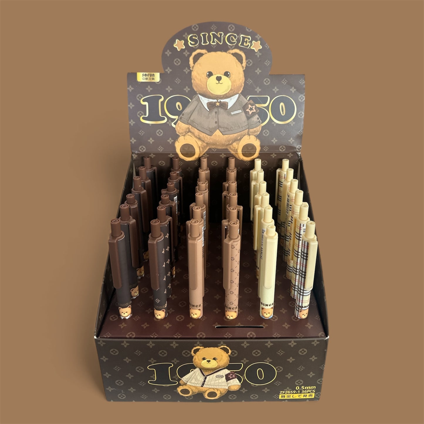 36PCS DISPLAY BROWN WITH BEAR 🐻 PENCIL TTST-27