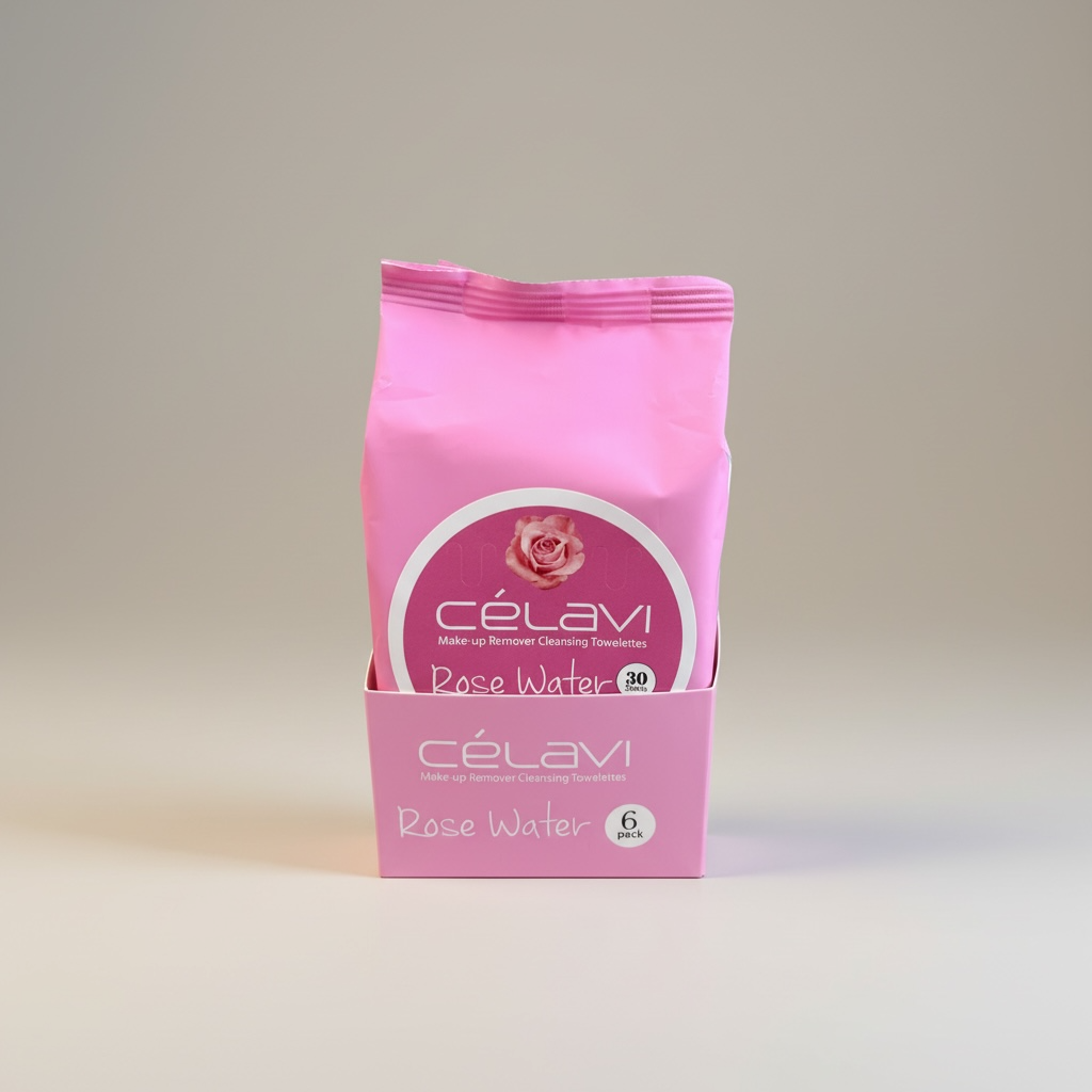 6PCS DISPLAY CELAVI ROSE WATER MAKE-UP REMOVER CLEANSING TOWELETTES MT021