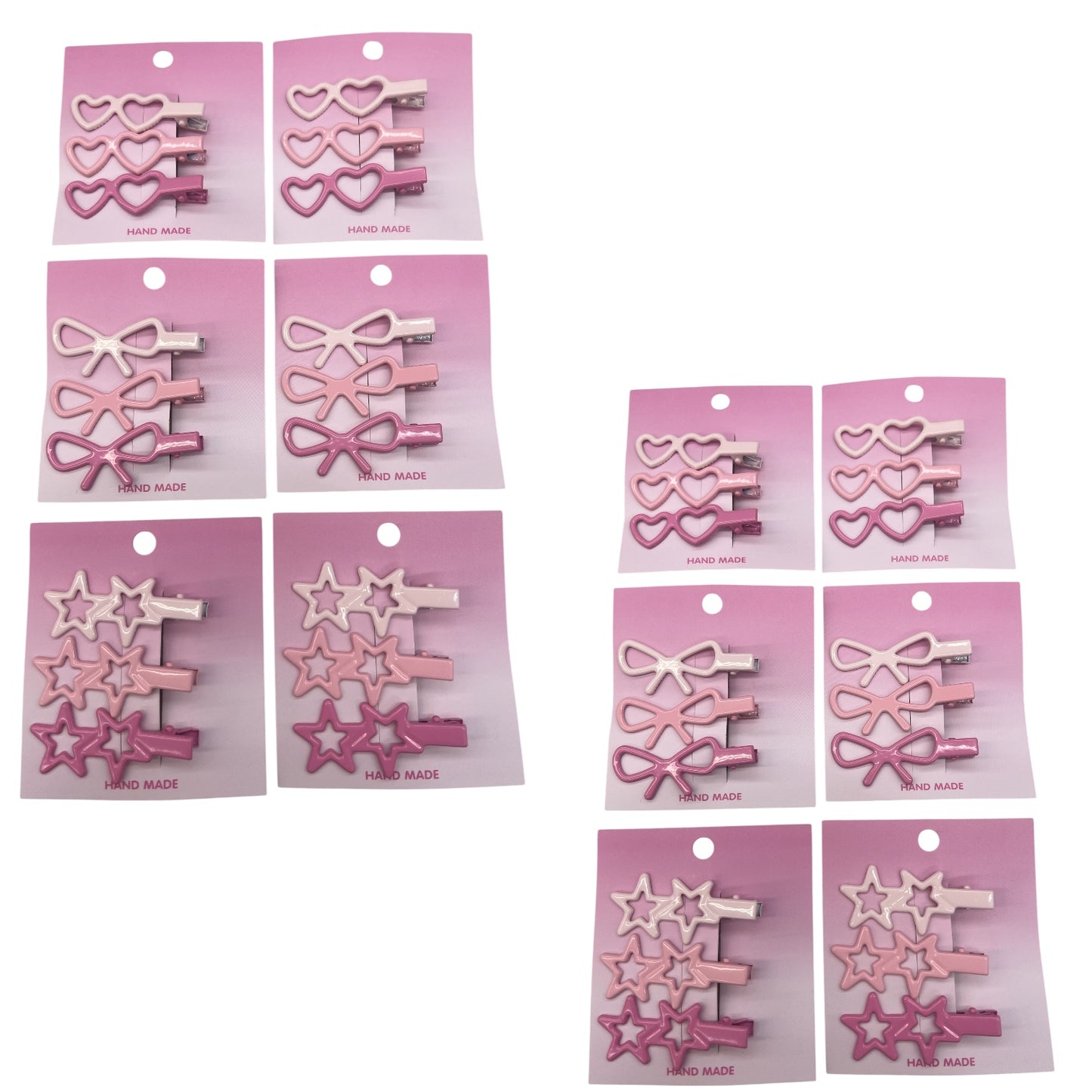 12PCS PACK PINK STARS HEARTS & BOWS CLIPS