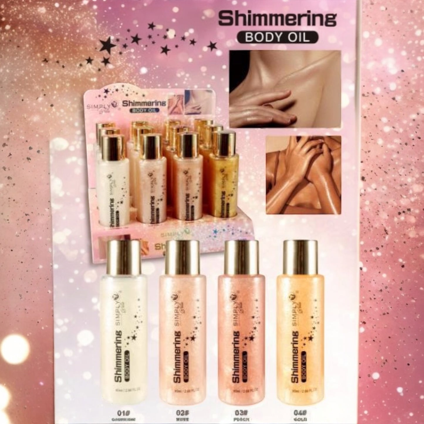 12PCS DISPLAY SIMPLY BELLA SHIMMERING BODY OIL S109