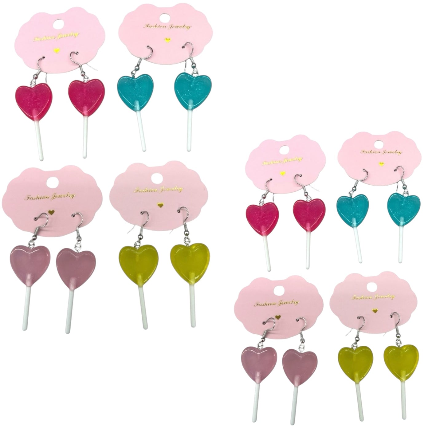 12PCS PACK HEART LOLLY POP DANGLE EARRINGS
