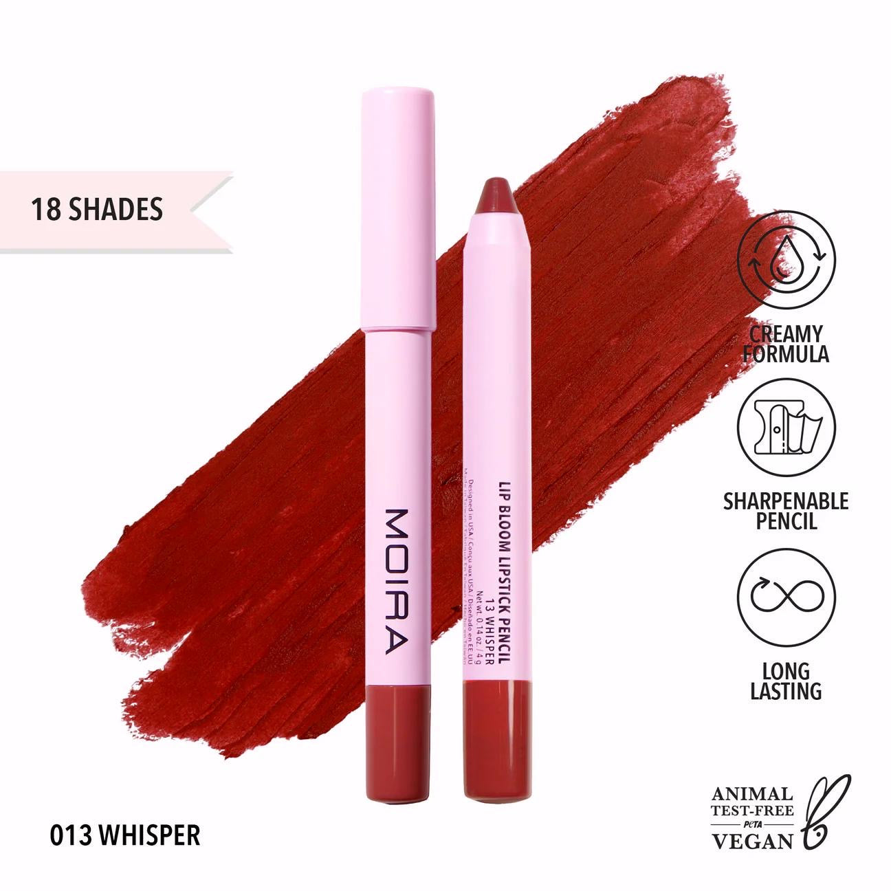 MOIRA LIP BLOOM LIPSTICK PENCIL LBM013 WHISPER 13 R59#3
