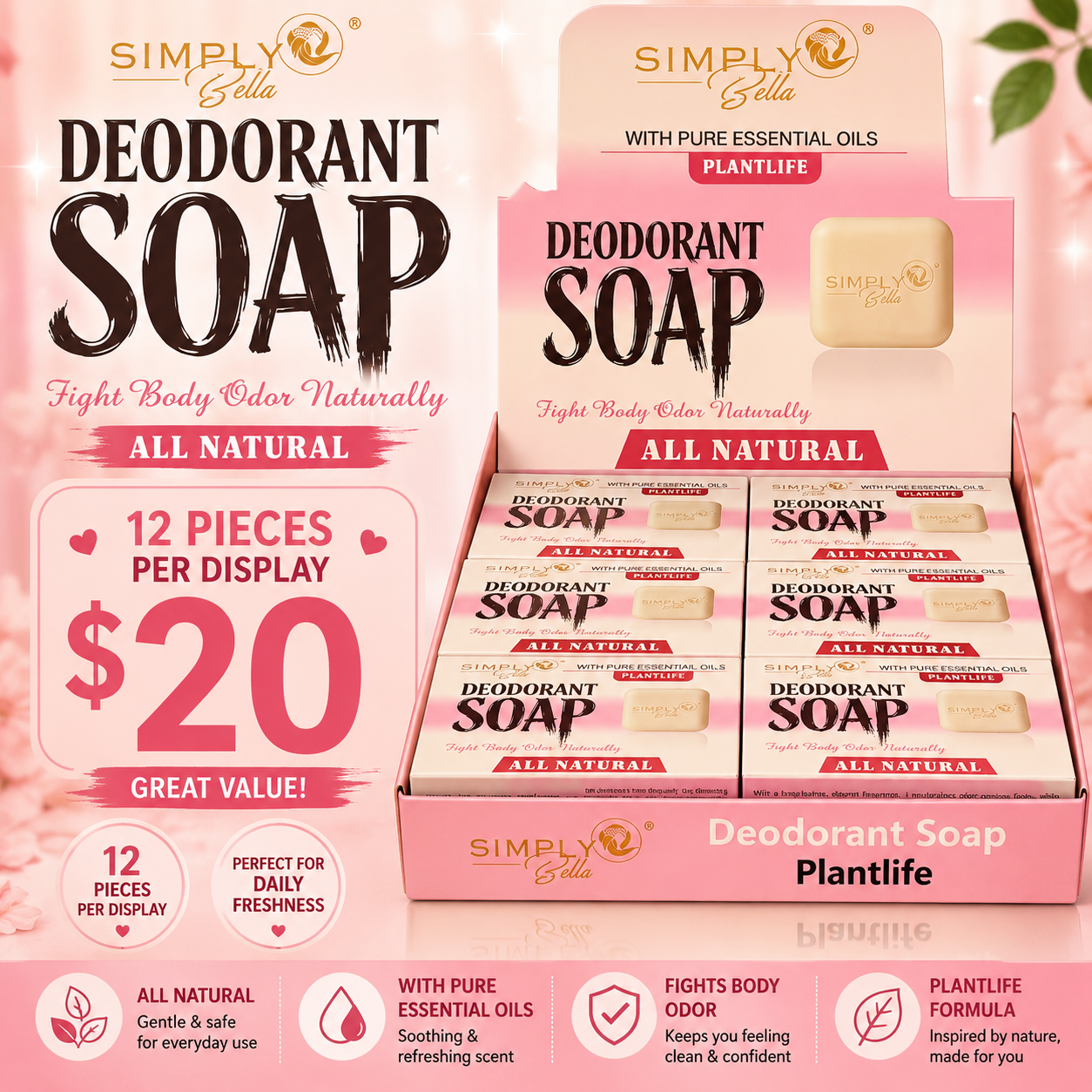 12PCS DISPLAY SIMPLY BELLA PLANTLIFE DEODORANT SOAP SIM079