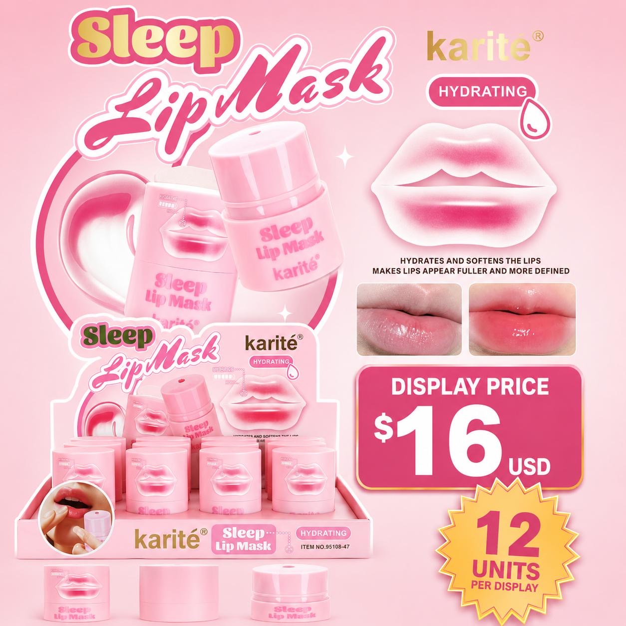 12PCS DISPLAY KARITE HYDRATING LIP MASK 95108-47