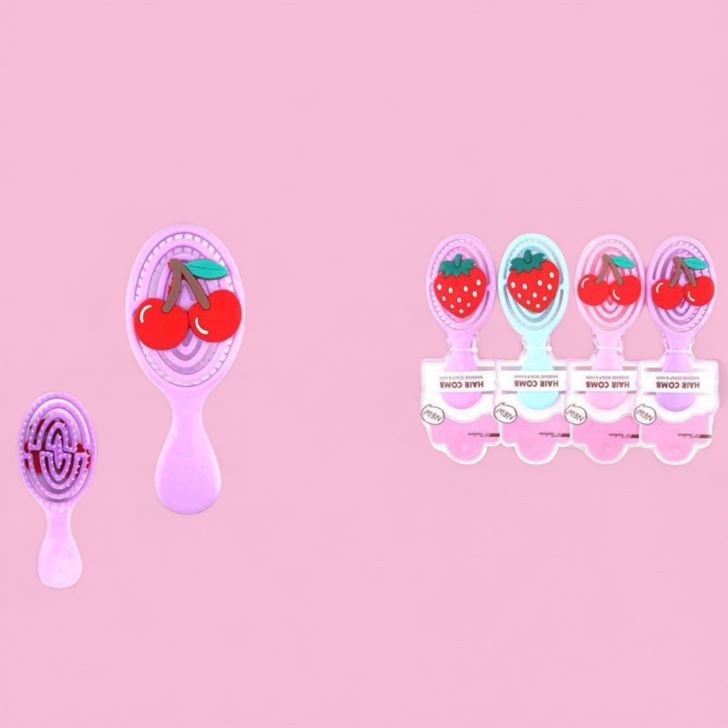 12PCS PACK CHERRY & STRAWBERRY KIDS HAIR BRUSHES