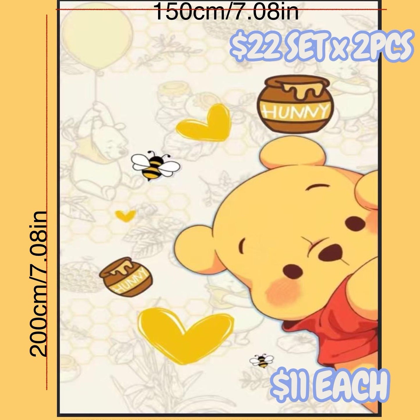 2PCS SIDE YELLOW BEAR & HONEY BLANKET