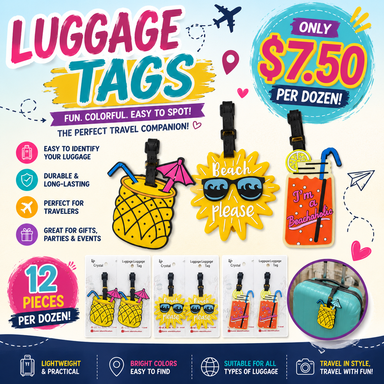 12PCS PACK SUMMER LUGGAGE SILICONE TAGS ANV-1299