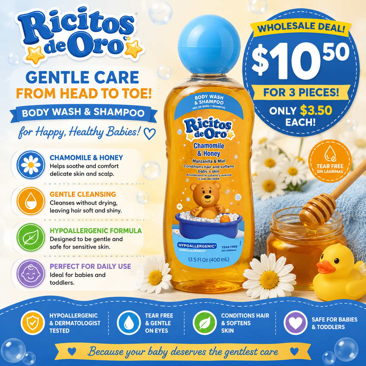 3PCS RICITOS DE ORO CHARMOMILE & HONEY 4829