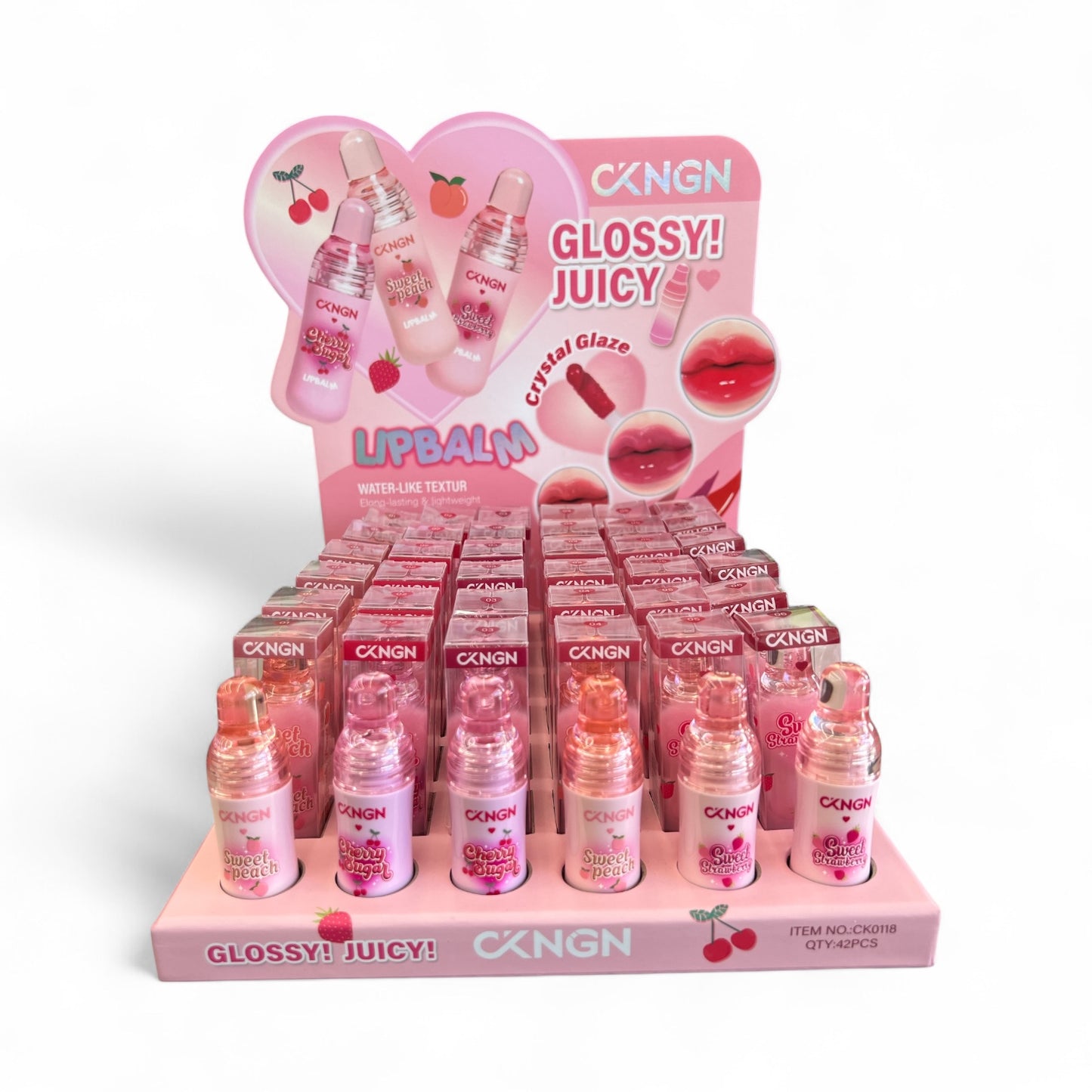 42PCS DISPLAY CKNGN GLOSSY JUICY CRYSTAL GLAZE LIP BALM CK0118