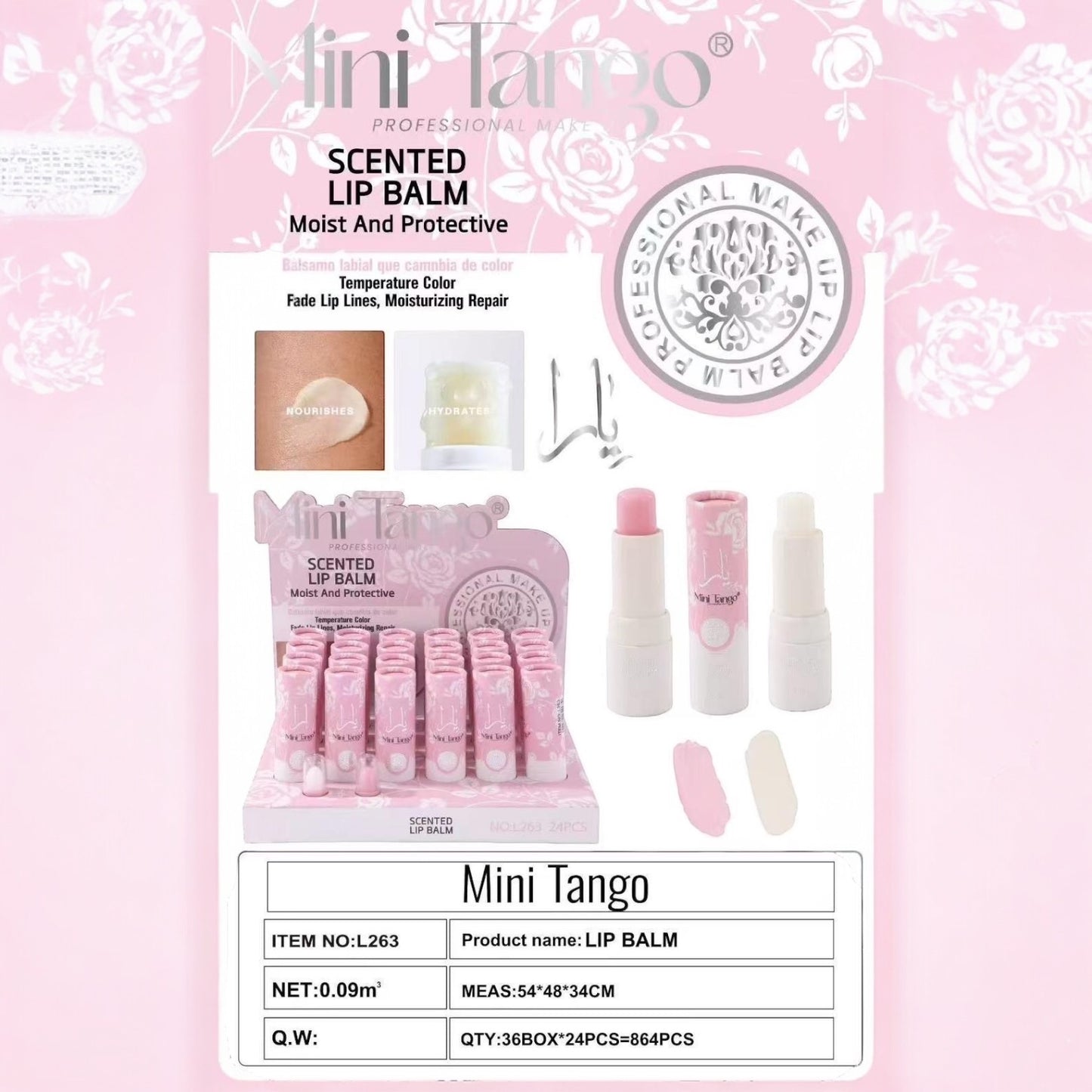 24PCS MINI TANGO PINK SCENTED LIP BALM L263