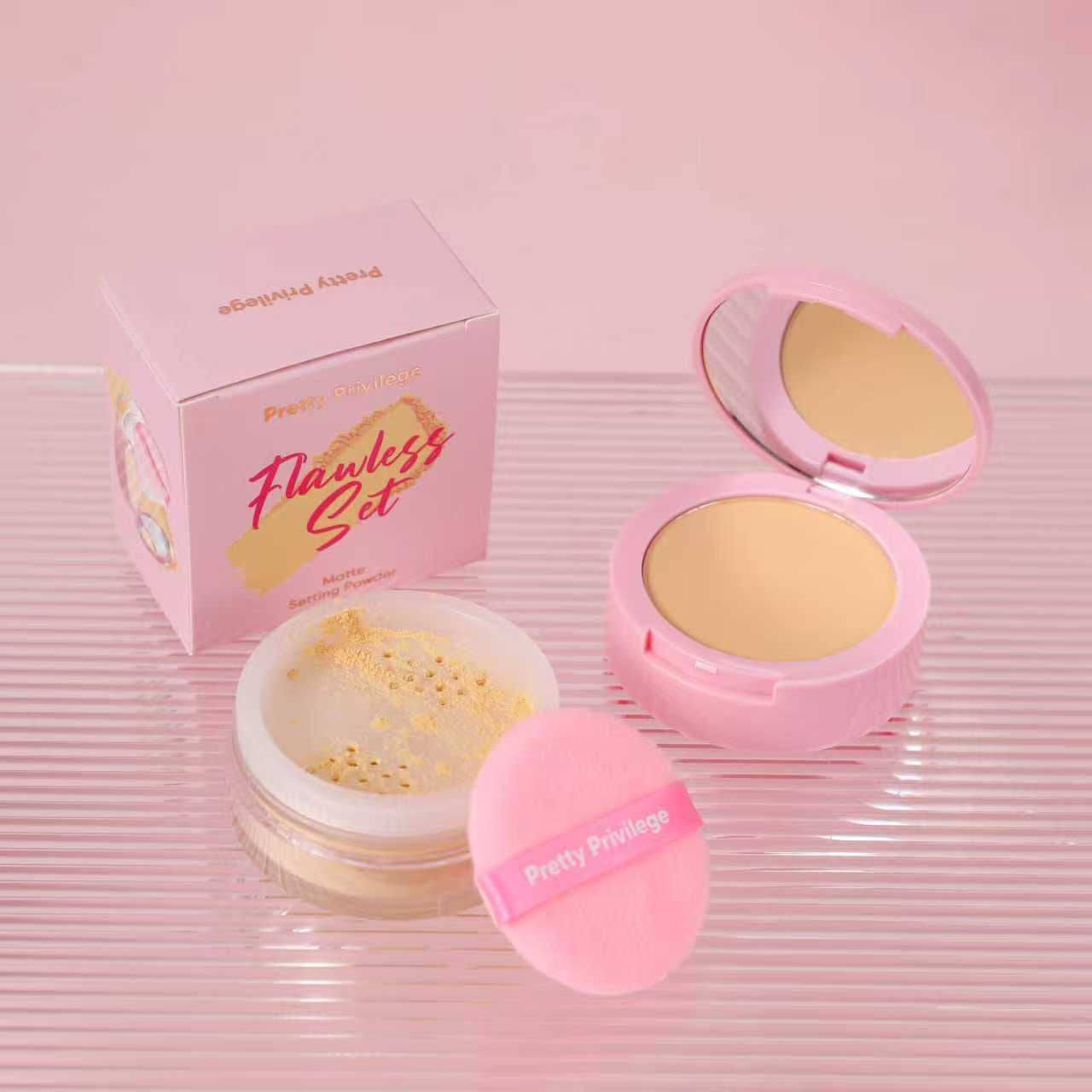 12PCS DISPLAY PRETTY PRIVILEGE FLAWLESS SET MATTE SETTING POWDER 2IN1 PSP4