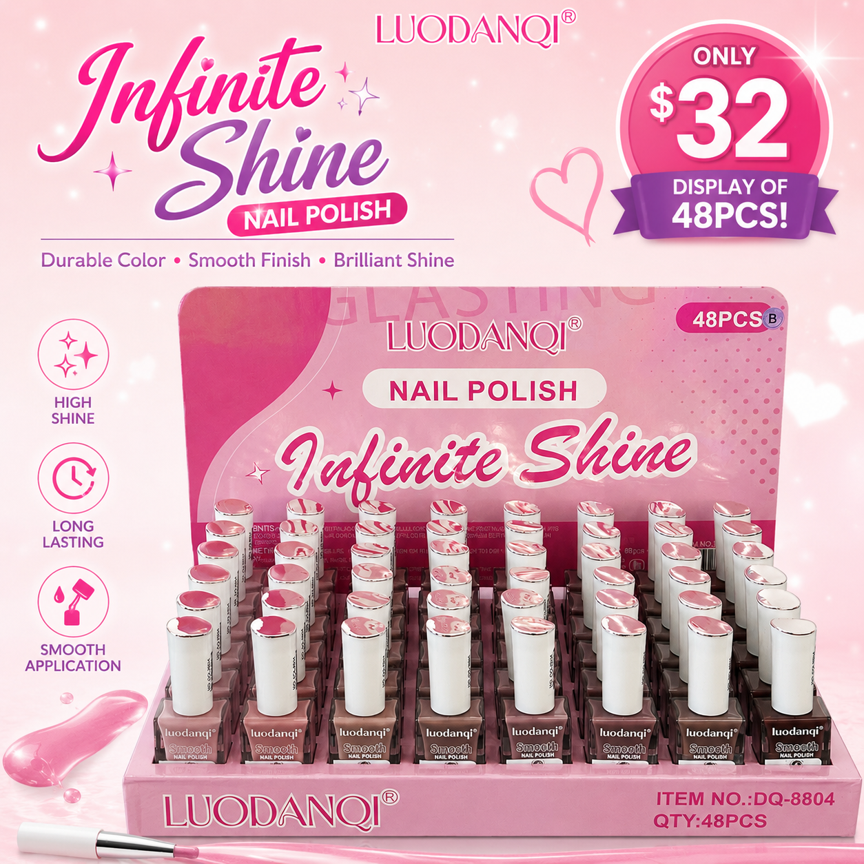 48PCS DISPLAY LUODANQI NUDE COLOR NAIL POLISH DQ-8804