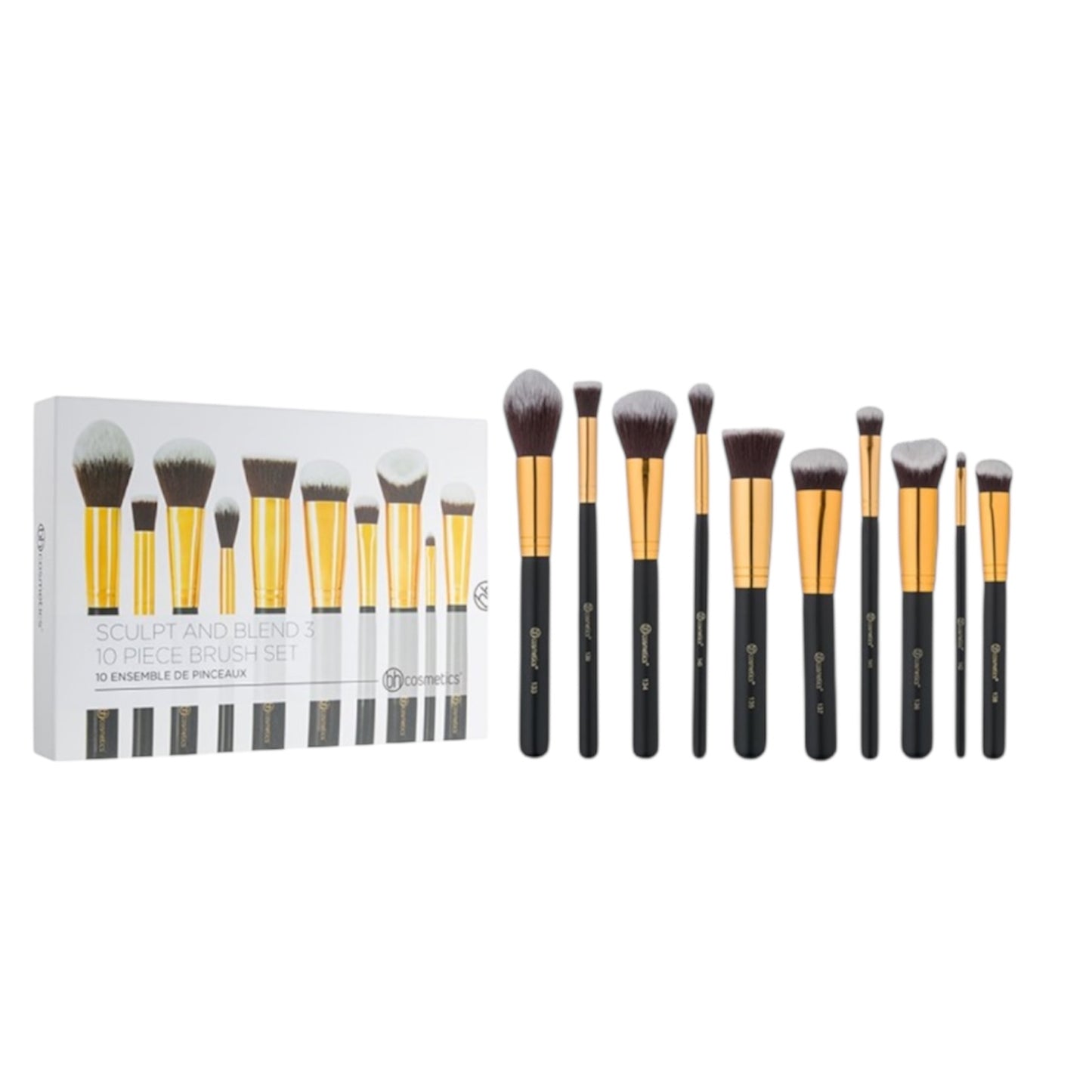 3PCS BH COSMETICS BLACK WITH GOLD BRUSH SET 10PCS 8330