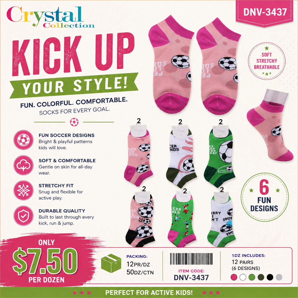 12PCS PACK ASSORTED COLORES SOCCER ANKLE SOCKS DNV-3437
