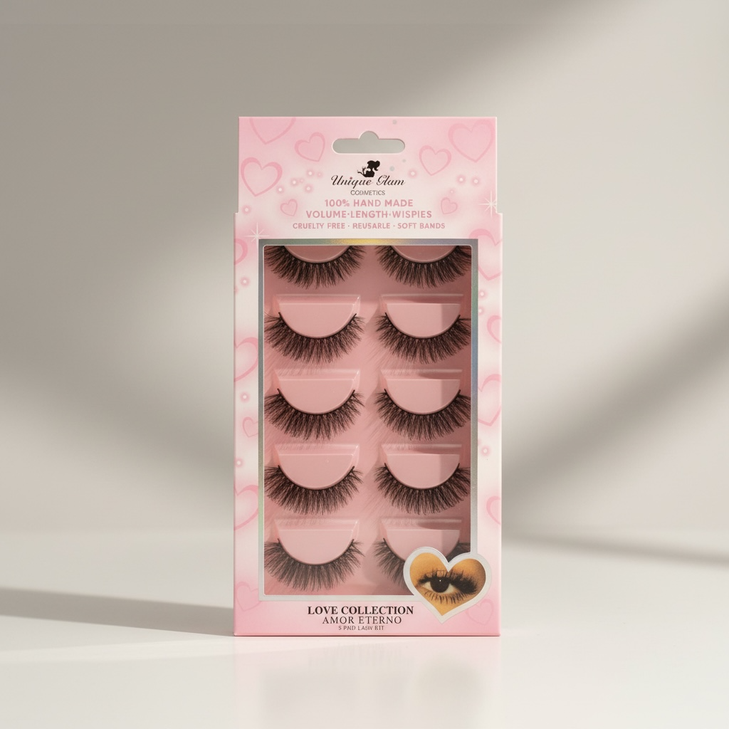 3PCS UNIQUE GLAM COSMETICS AMOR ETERNO LOVE COLLECTION 5 PAIR LASHES