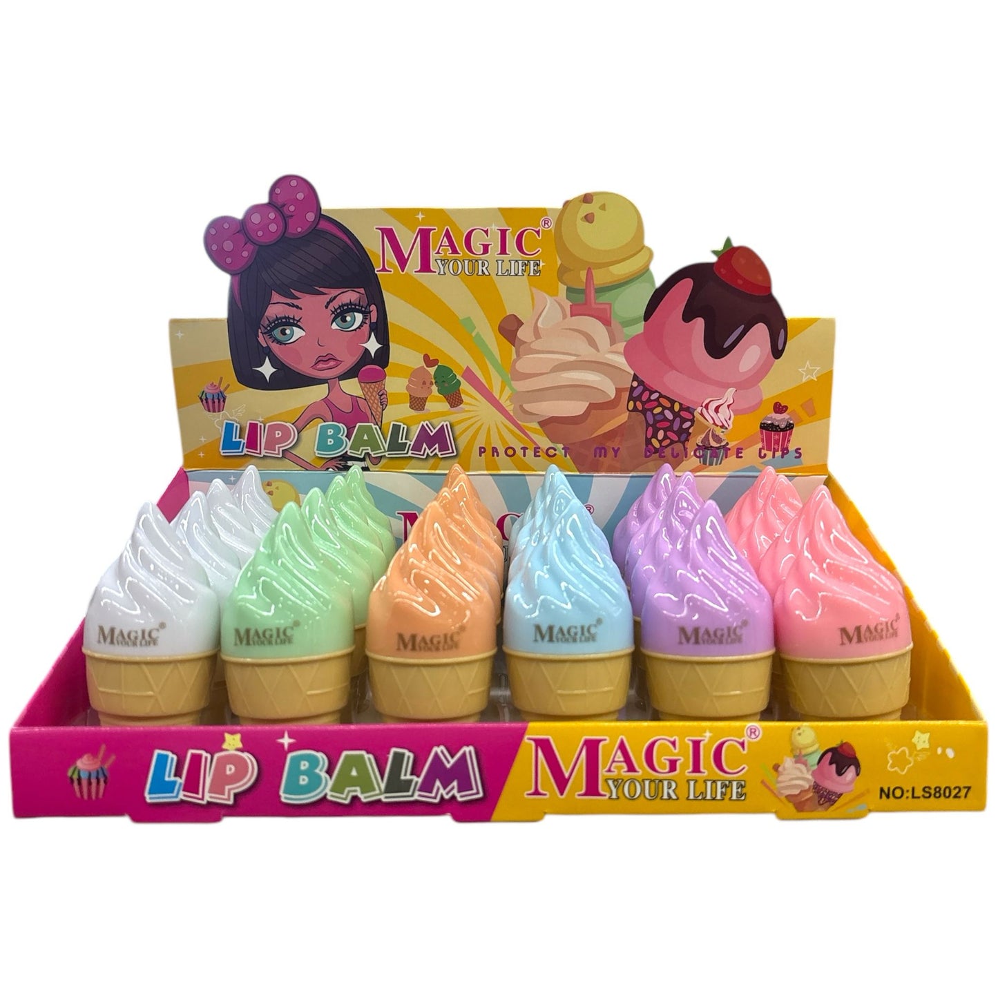 24PCS DISPLAY MAGIC YOUR LIFE ICE CREAM LIP BALM LS8027