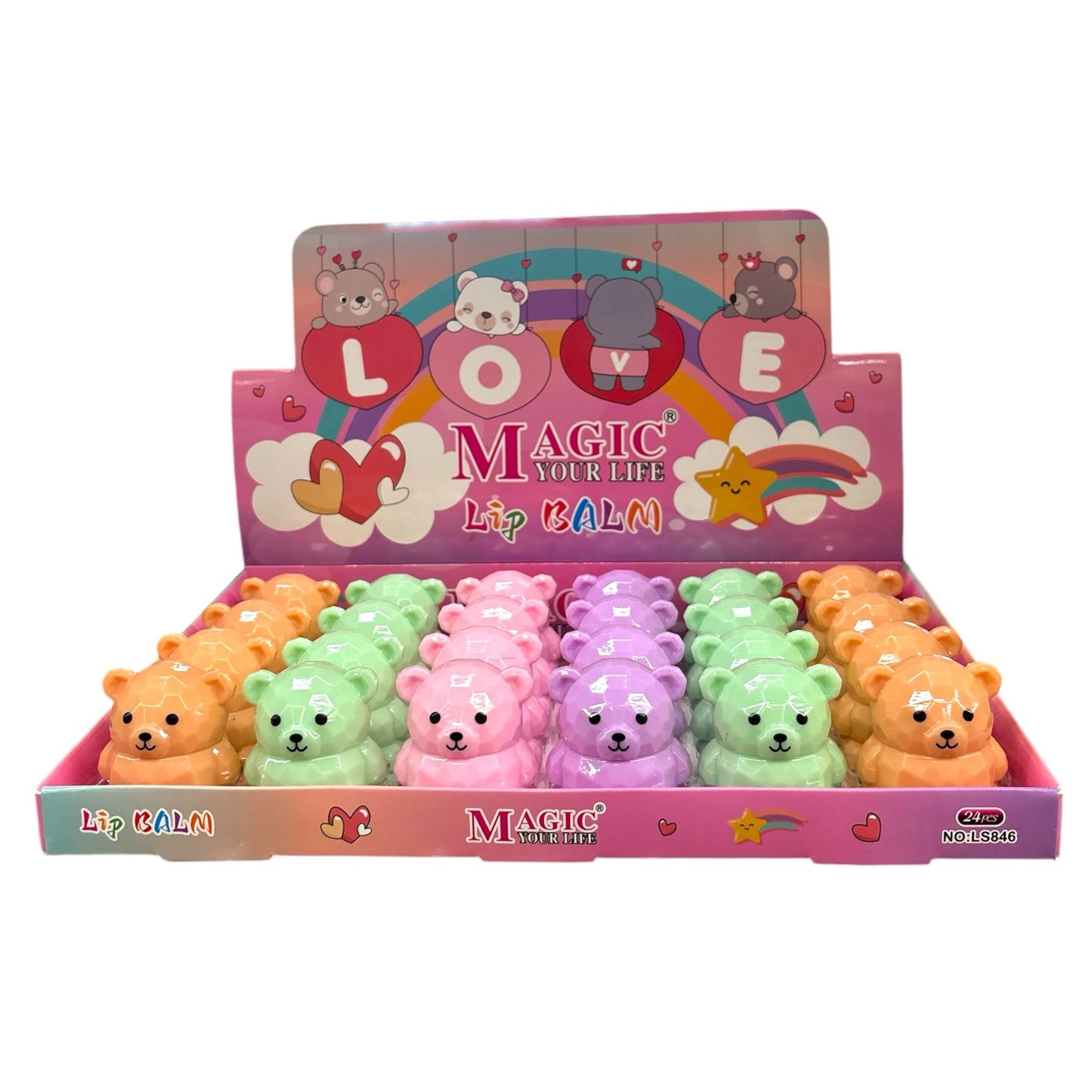 24PCS DISPLAY MAGIC YOUR LIFE BEAR LIP BALM LS846
