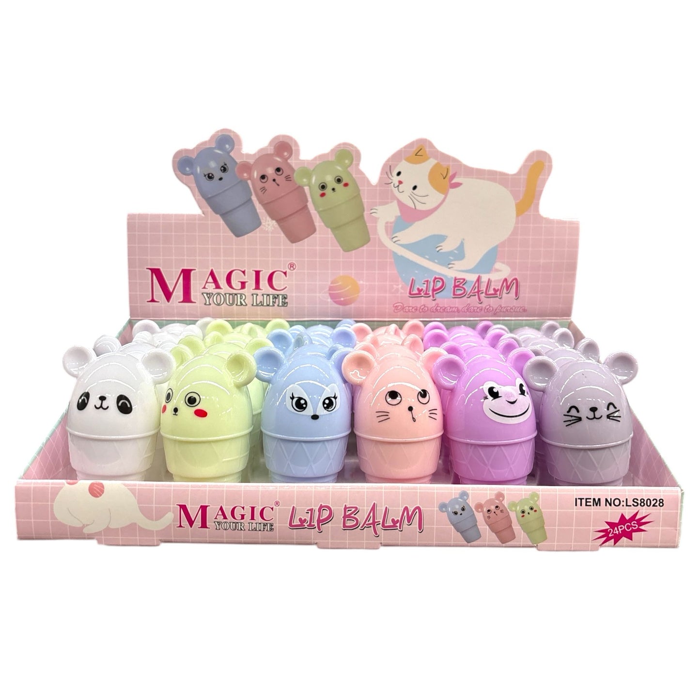 24PCS DISPLAY MAGIC YOUR LIFE CUTE ICE CREAM LIP BALM LS8028
