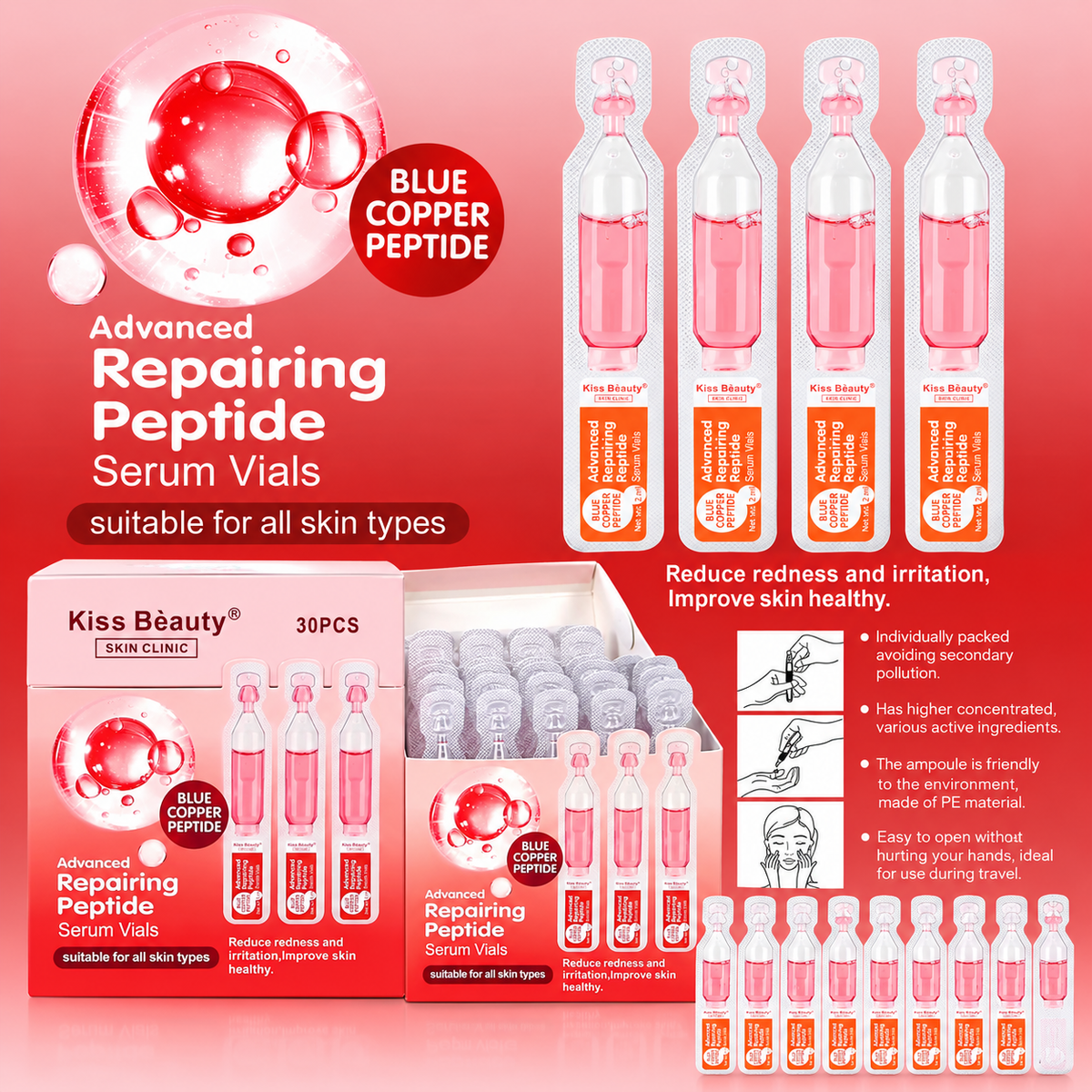 Kiss Beauty 30 Day Supply Advanced Repairing Peptide Serum Vials