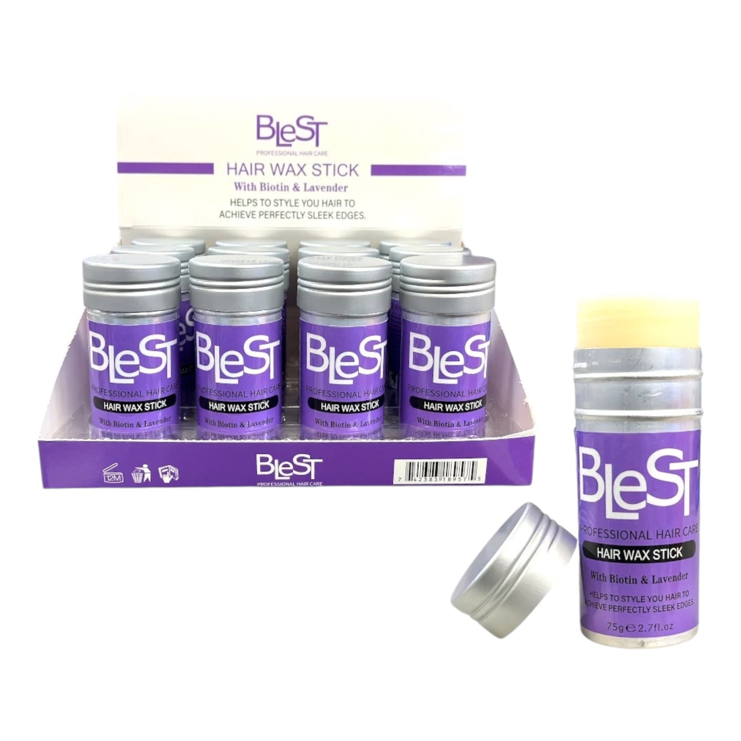 12PCS DISPLAY BLEST HAIR WAX STICK WITH BIOTIN & LAVENDER HW-771