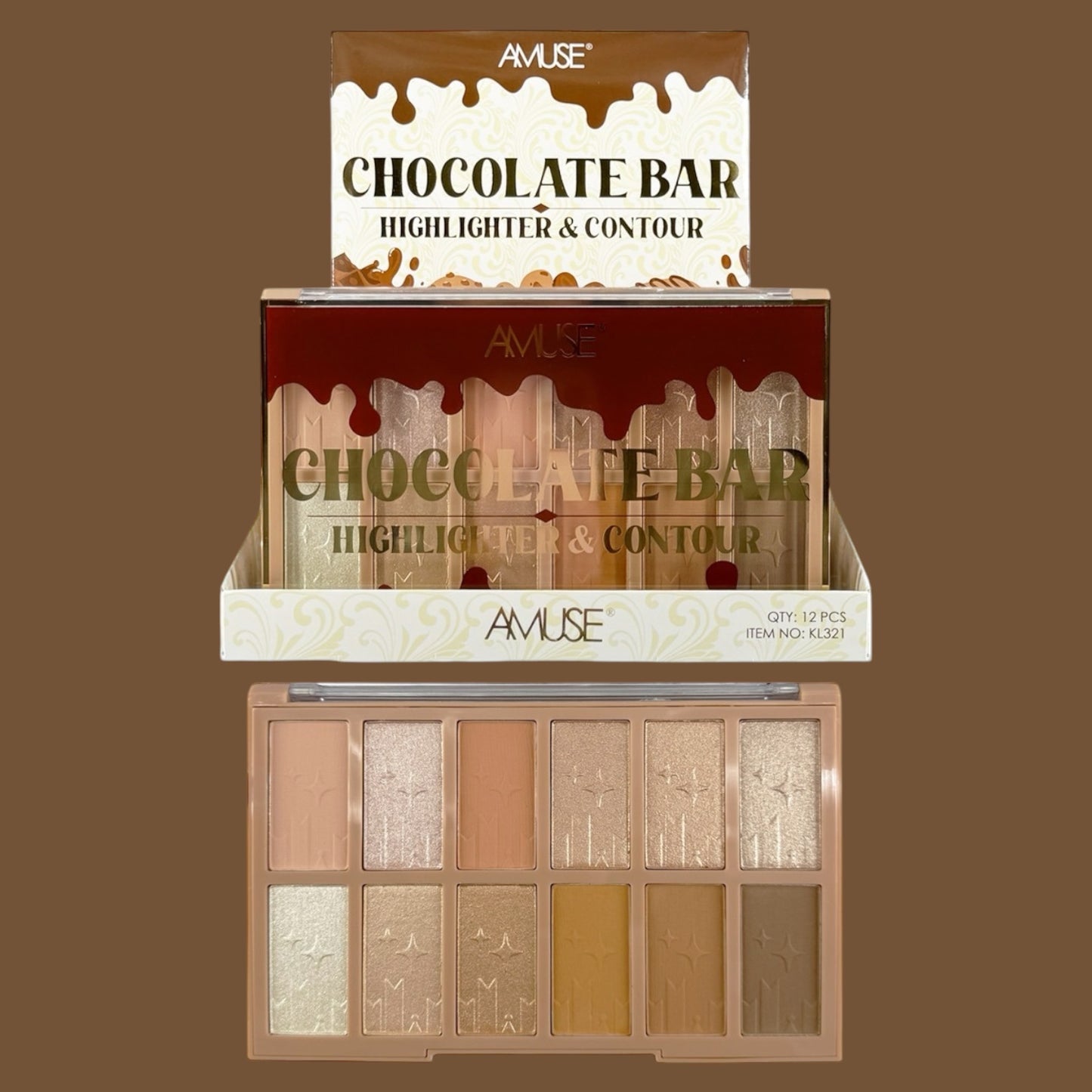 12PCS DISPLAY AMUSE CHOCOLATE BAR HIGHLIGHTER AND CONTOUR KL321