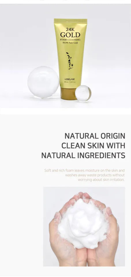 3PCS LEBELAGE 24K GOLD FOAM CLEANSING 99.9% PURE GOLD 7048