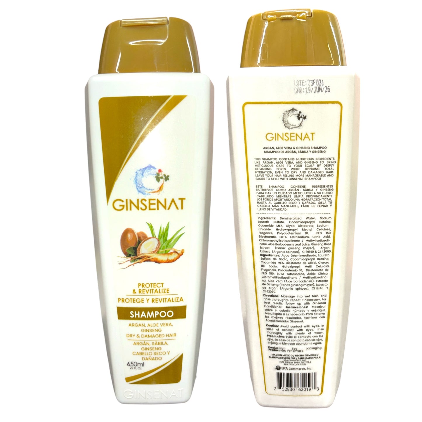 3PCS GINSENAT SHAMPOO ARGAN, ALOE VERA GINSENG DRY & DAMAGED HAIR 650ML 2019