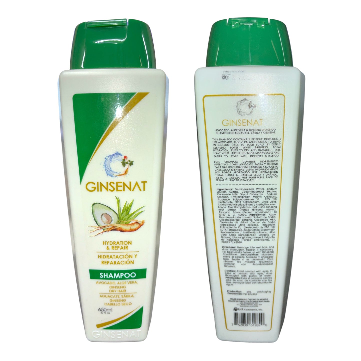 6PCS SHAMPOO AVOCADO, ALOE VERA GINSENG DRY HAIR 650ML 1989