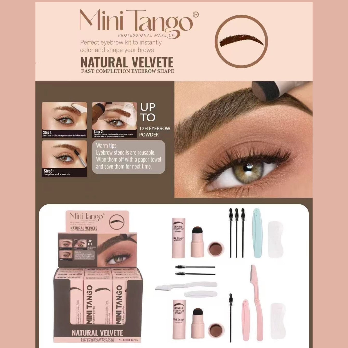 12PCS SET MINI TANGO NATURAL VELVET BROW KIT EB004