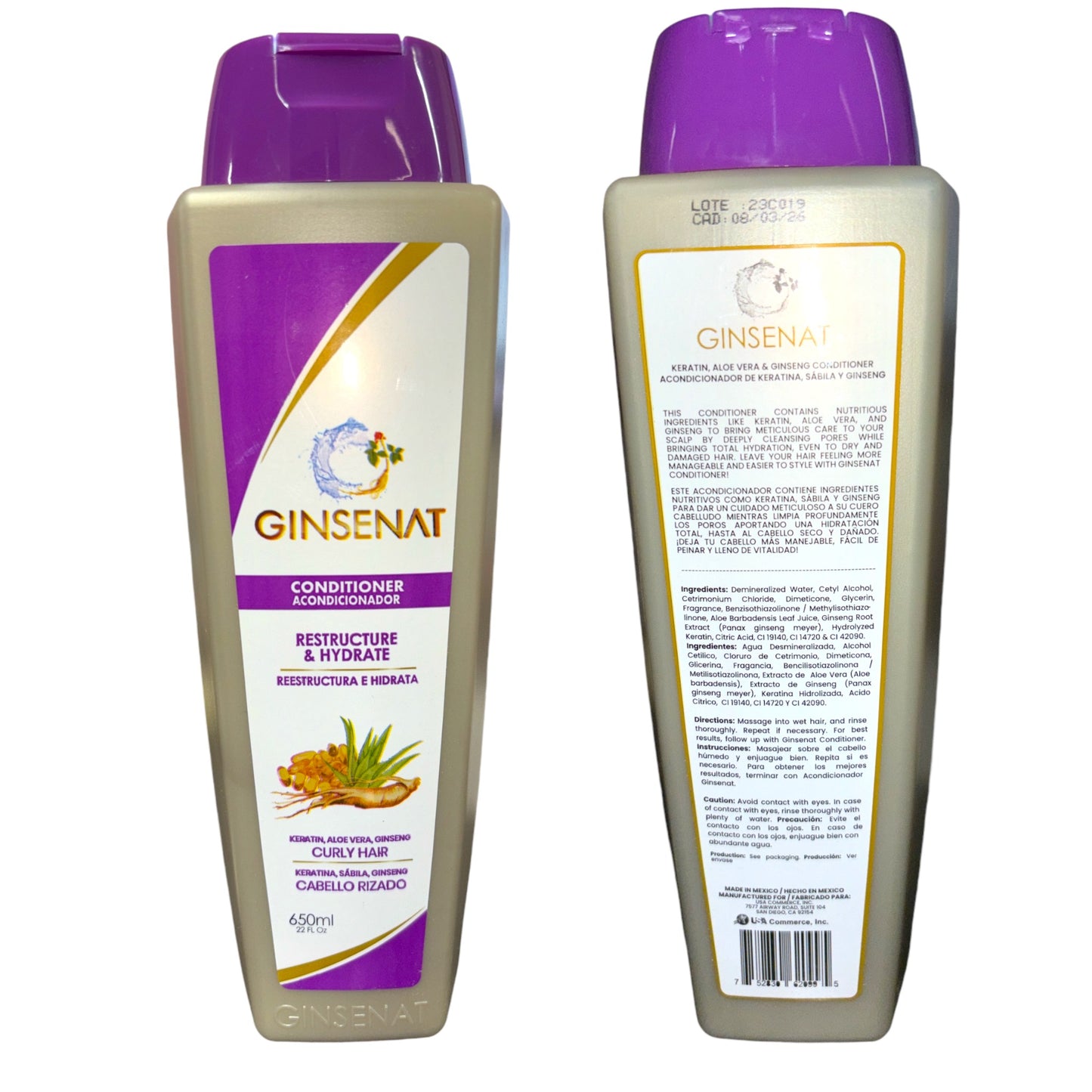 6PCS GINSENAT SHAMPOO KERATIN, ALOE VERA, GINSENG CURLY HAIR 650ML 2039