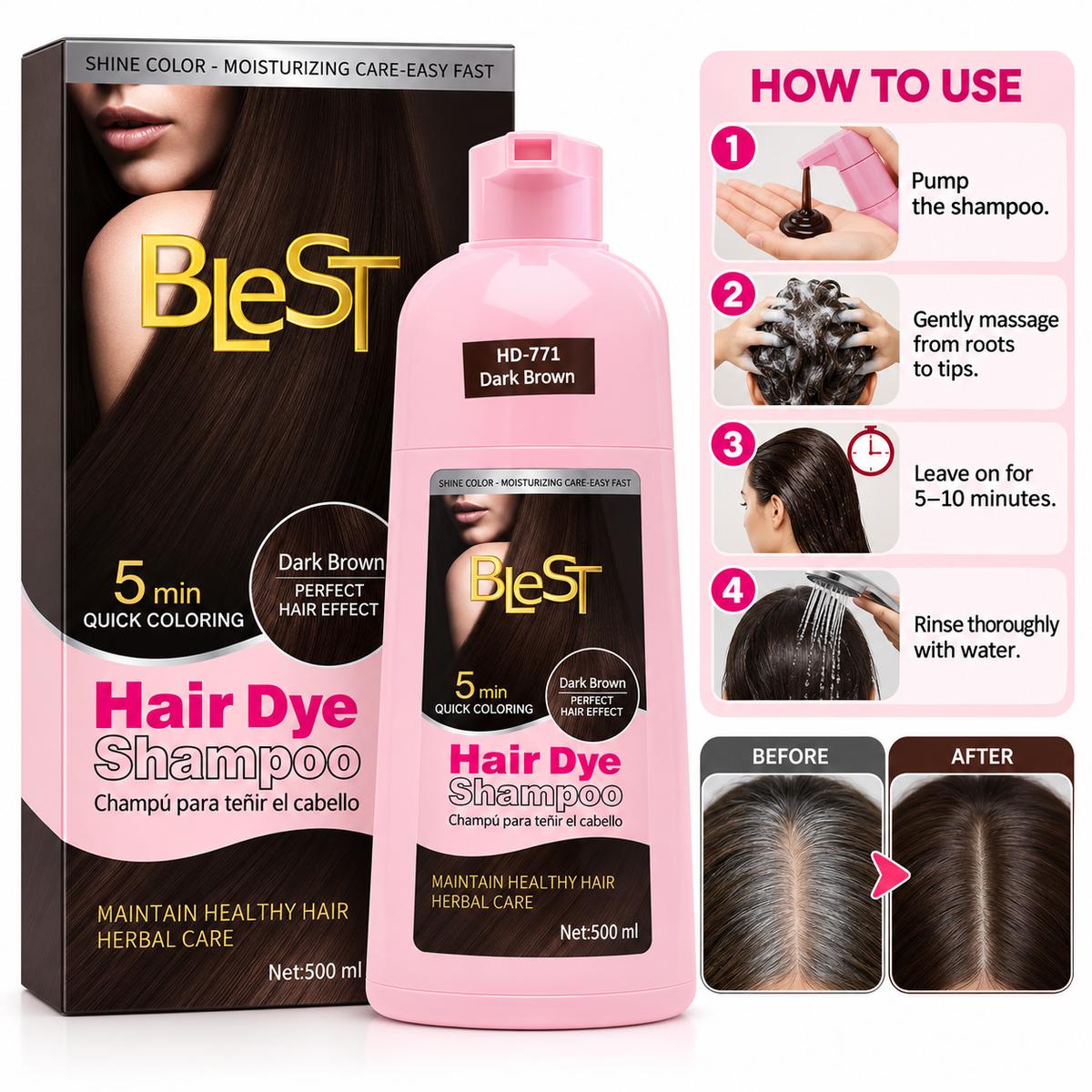 Champú tinte para el cabello castaño oscuro Blest