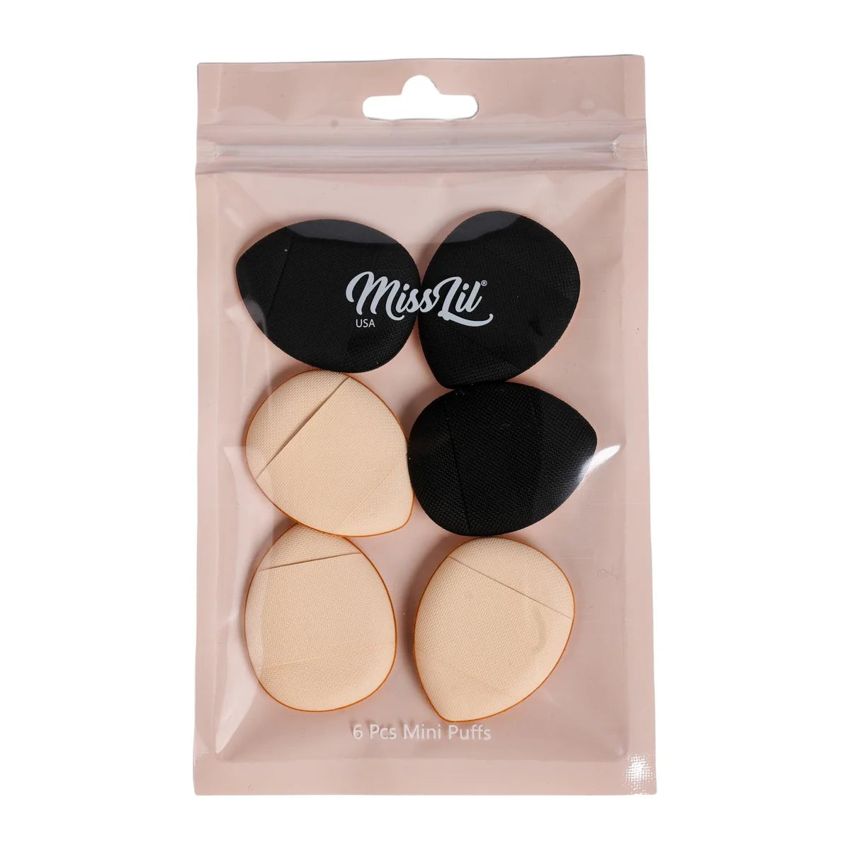 MISS LIL USA 6PCS MINI PUFFS BEIGE & BLACK #19