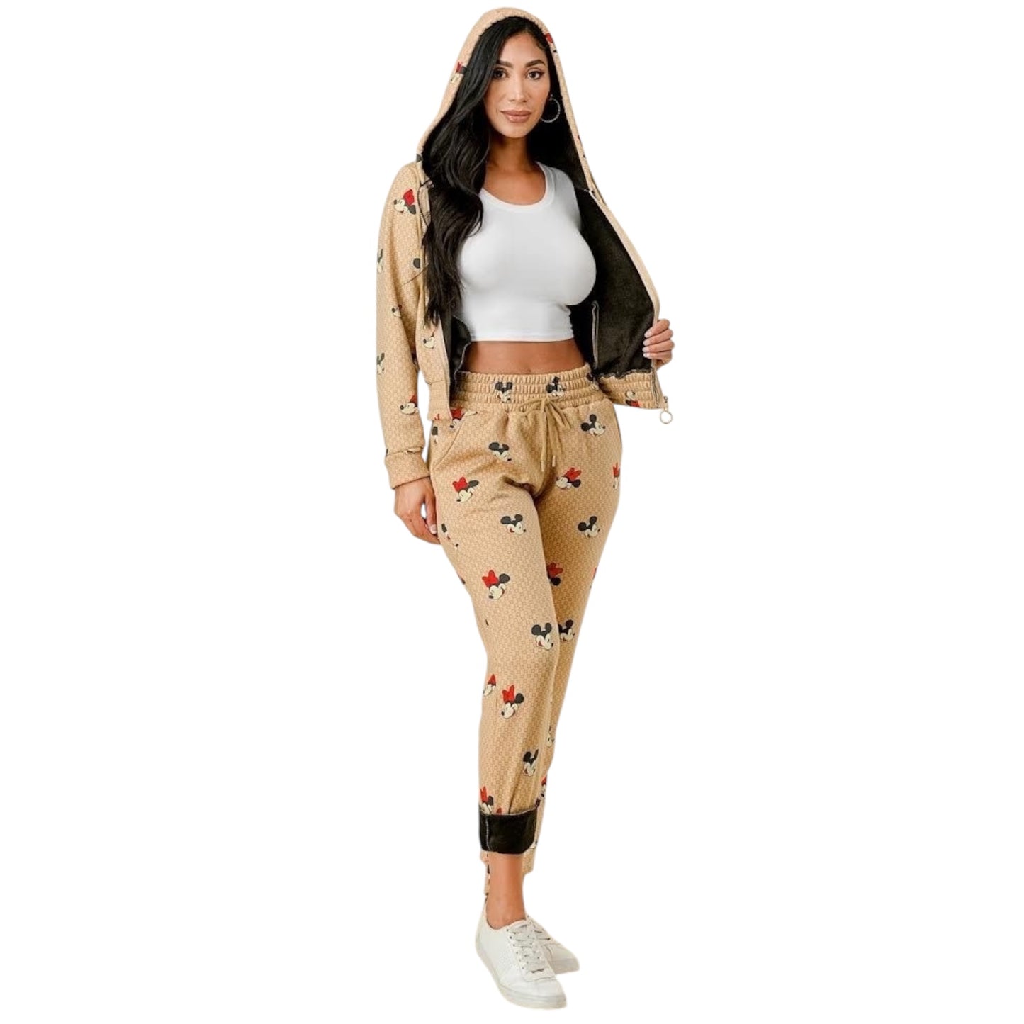 BOY AND GIRL MOUSE BEIGE SET OF 2PCS SWEATER AND JOGGERS SIZE:L