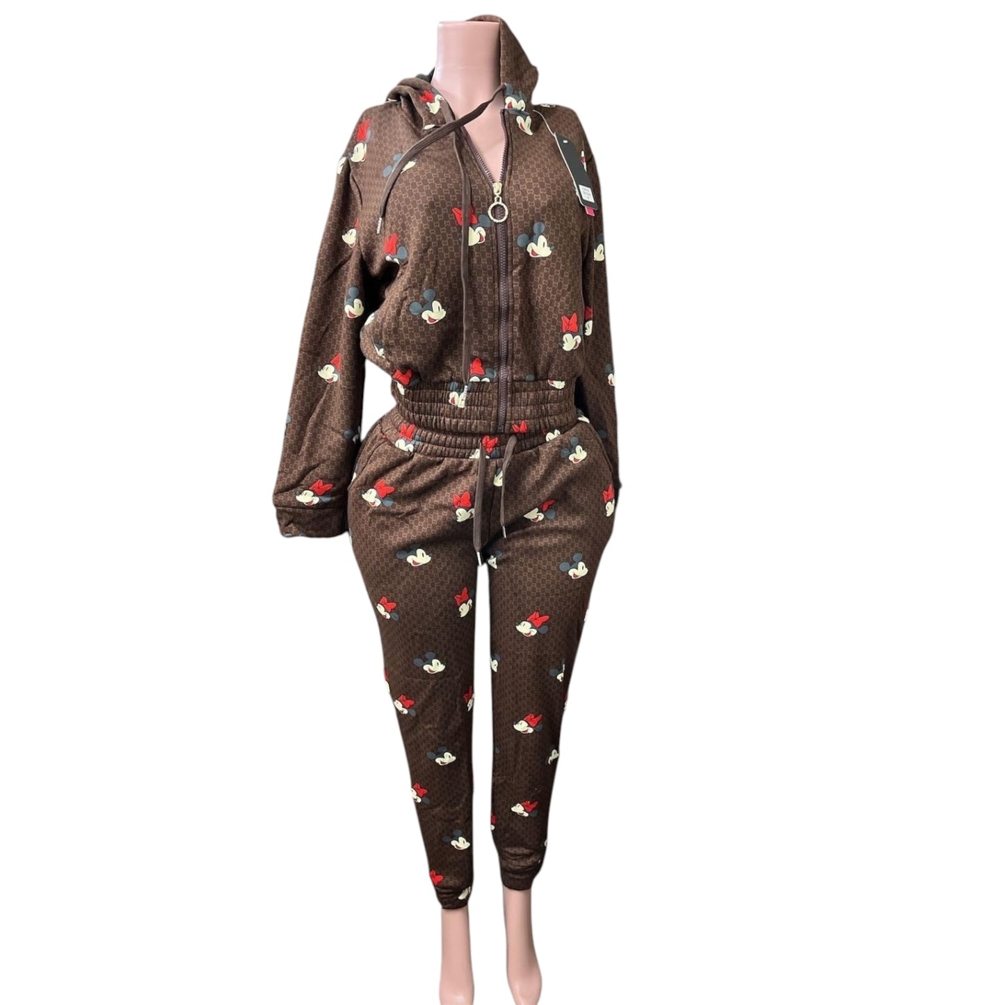 BOY AND GIRL MOUSE BROWN SET OF 2PCS SWEATER AND JOGGERS SIZE:L