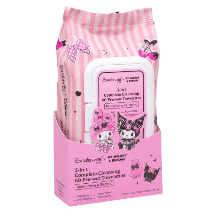 THE CREME SHOP MY MELODY AND KUROMI 3 IN 1 COMPLETE CLEANSING TOWELETTES
