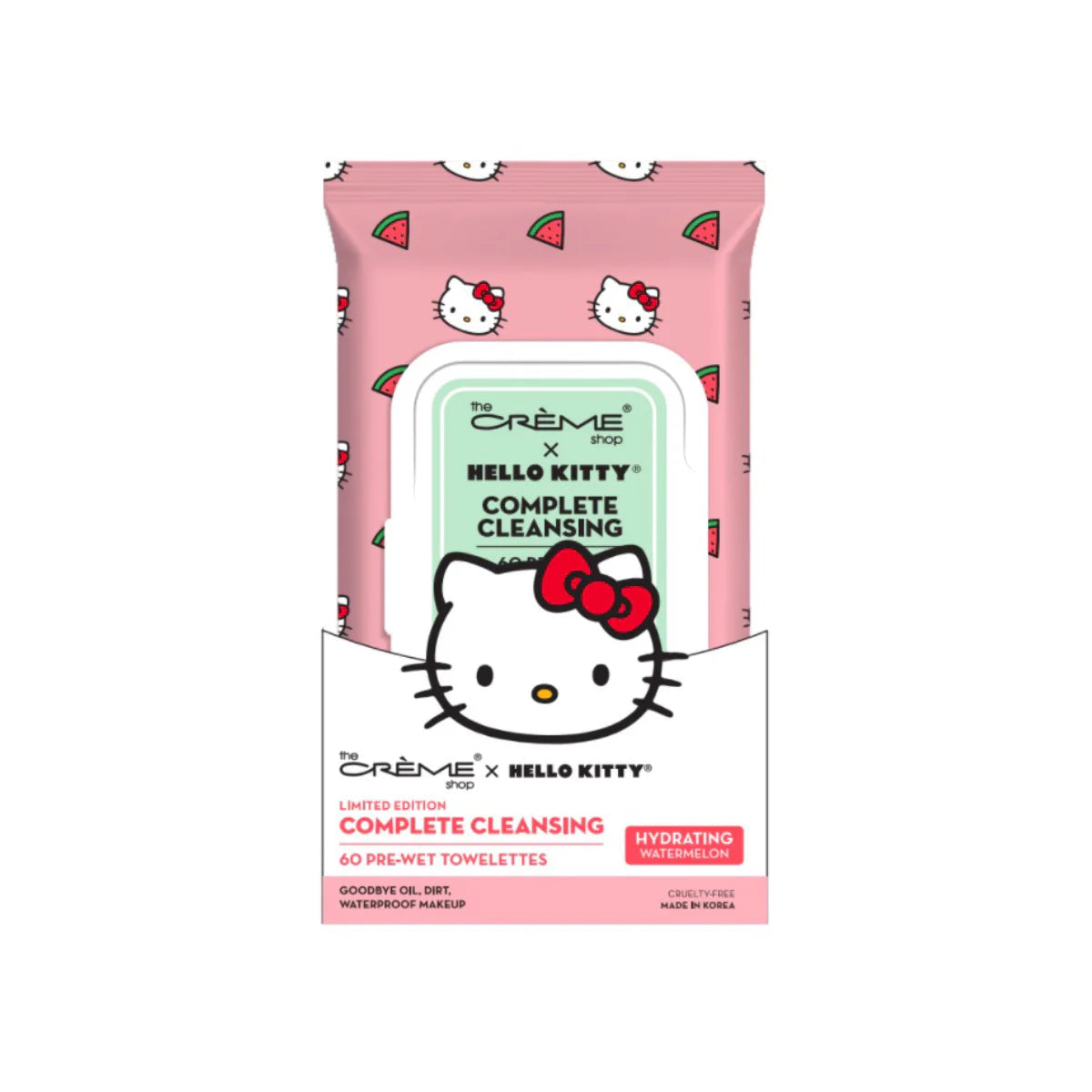 3PCS THE CREME SHOP X HELLO KITTY WATERMELON 3 IN 1 COMPLETE CLEANSING 60 PRE-WET TOWELETTES HKCT8669-60