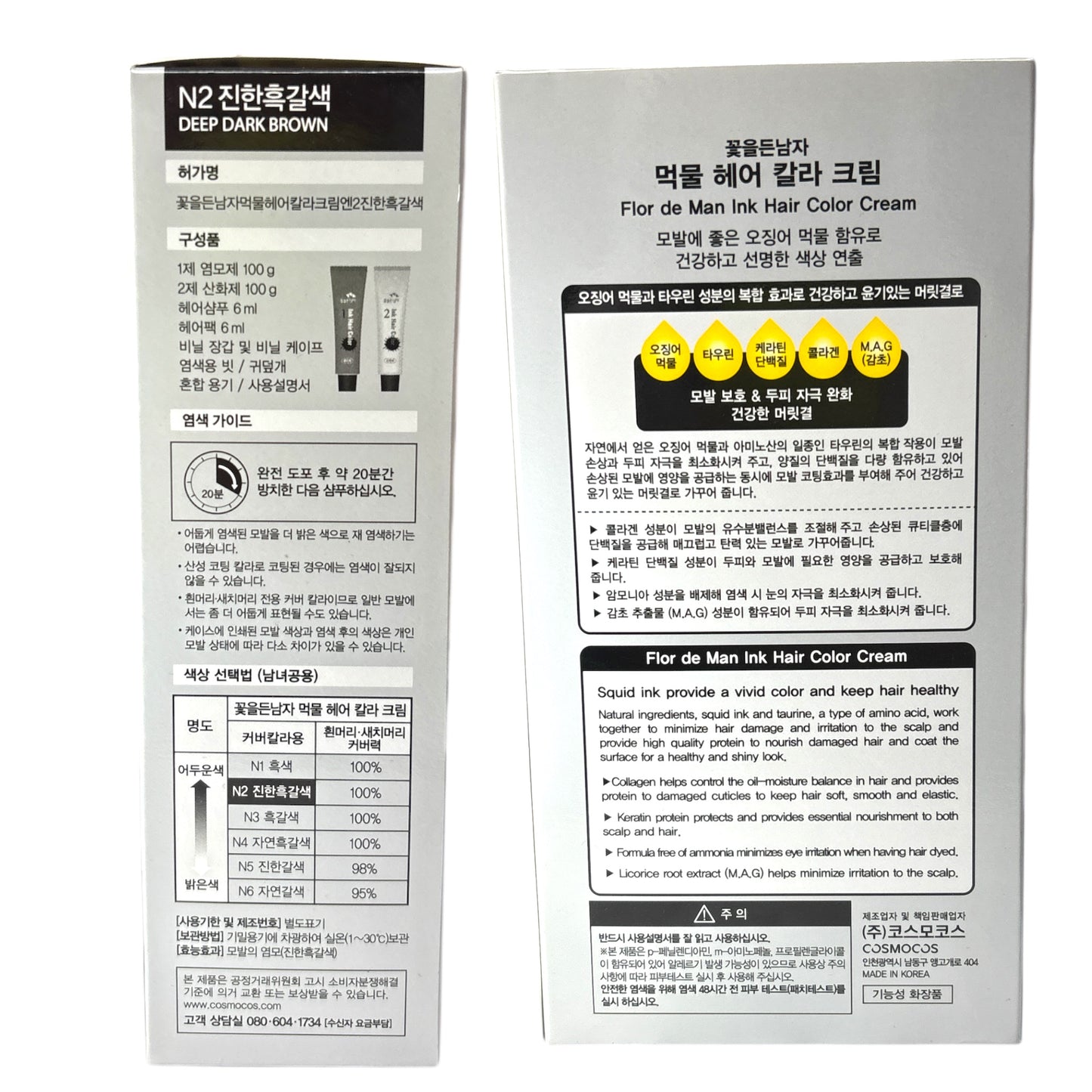 KOREAN FLOR DE MAN NEW INK HAIR COLOR CREAM N2 DEEP DARK BROWN 5186