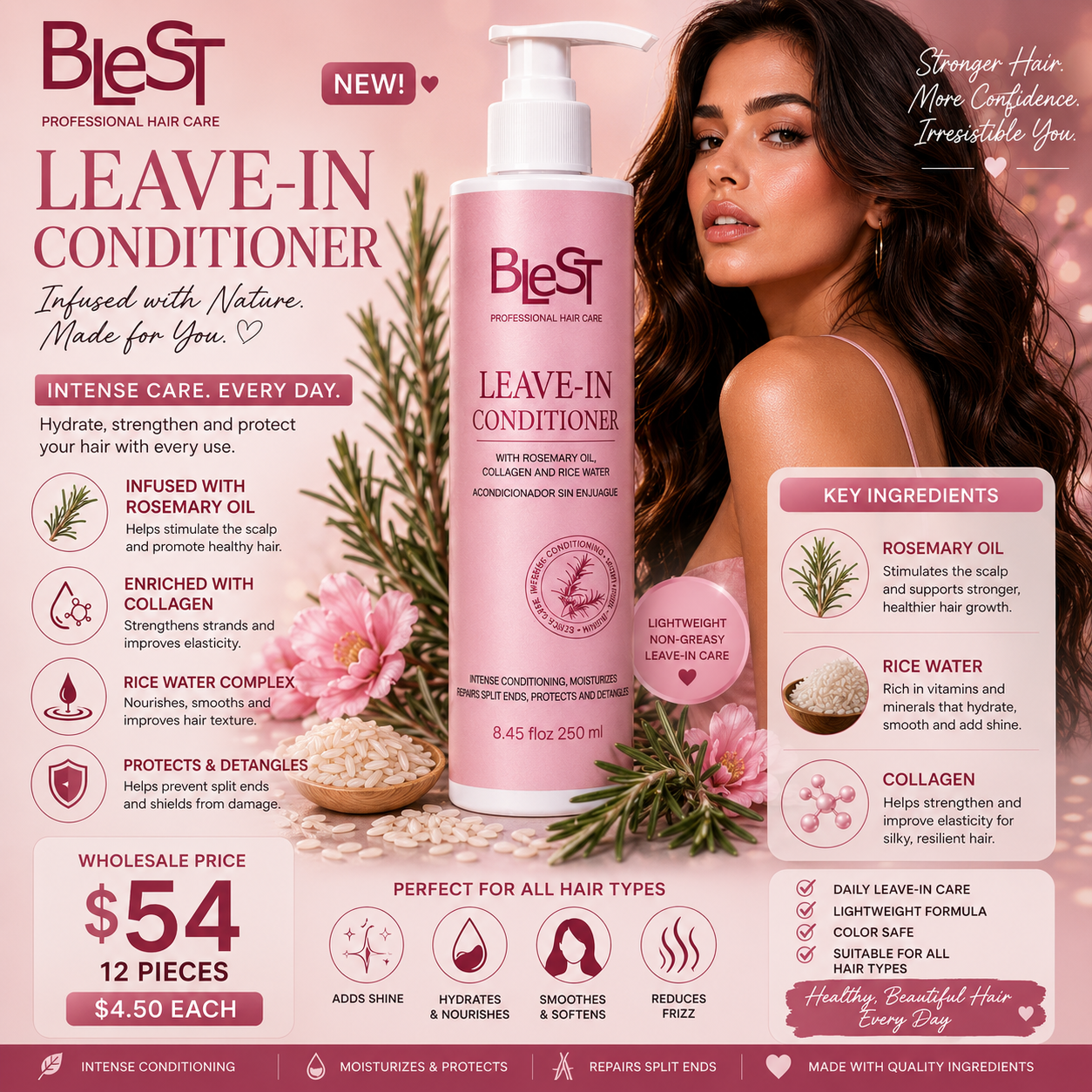 12PCS DISPLAY BLEST LEAVE IN CONDITIONER & HAIR DETANGLER LHC-08